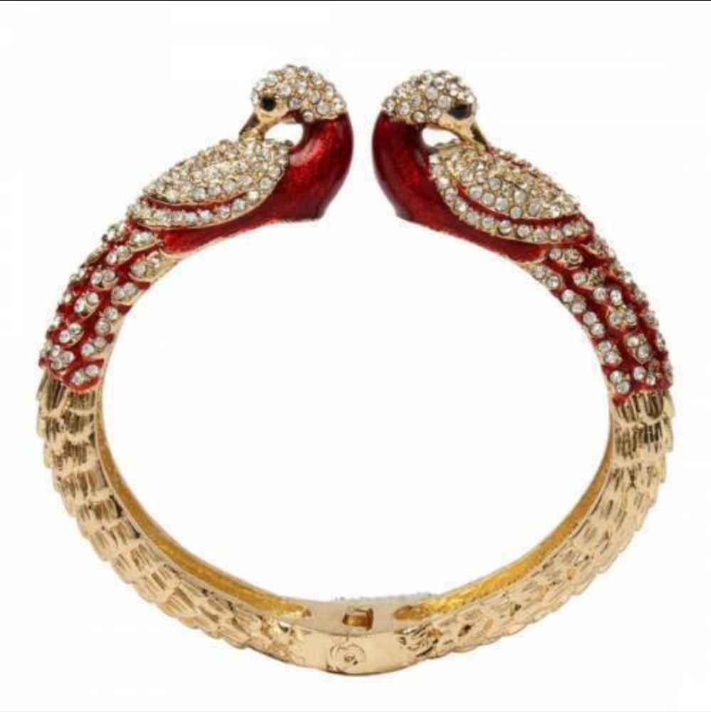 SOLD Amrita Singh Rare Red Austrian Crystal Emerald Peacock Gold Hinge Bracelet - Picture 1 of 16
